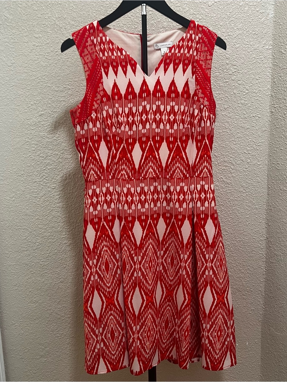 Sleeveless Red & White Patterned Mini Dress